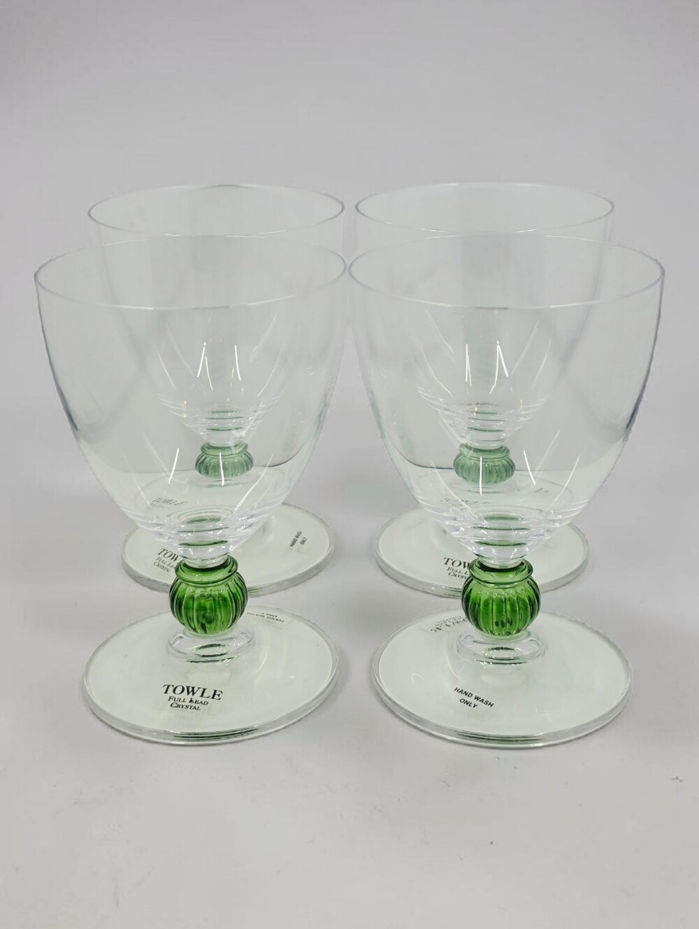 Towle Elena Verde Water Goblets Full Crystal Green Ribbed Ball Set Of 4 Austria